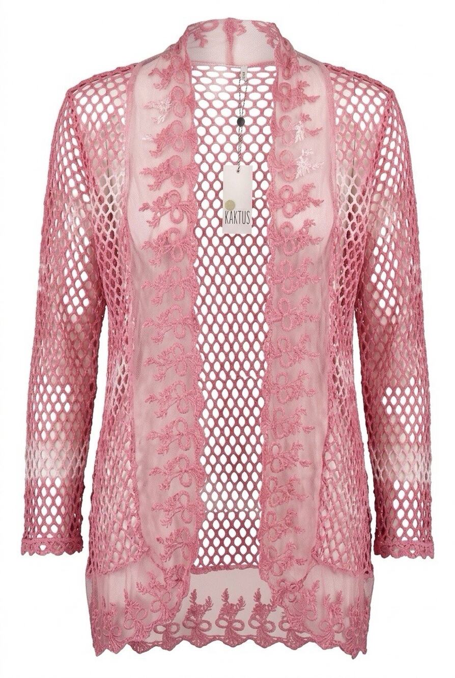 Pink Kaktus Crochet Cardigan NWT w/Floral Lace Boutique Boho Fairy Cottagecore S